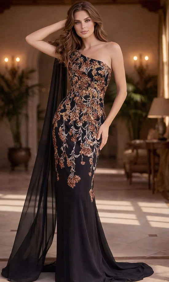 Jovani 46243 Floral Embroidery One Shoulder Dress