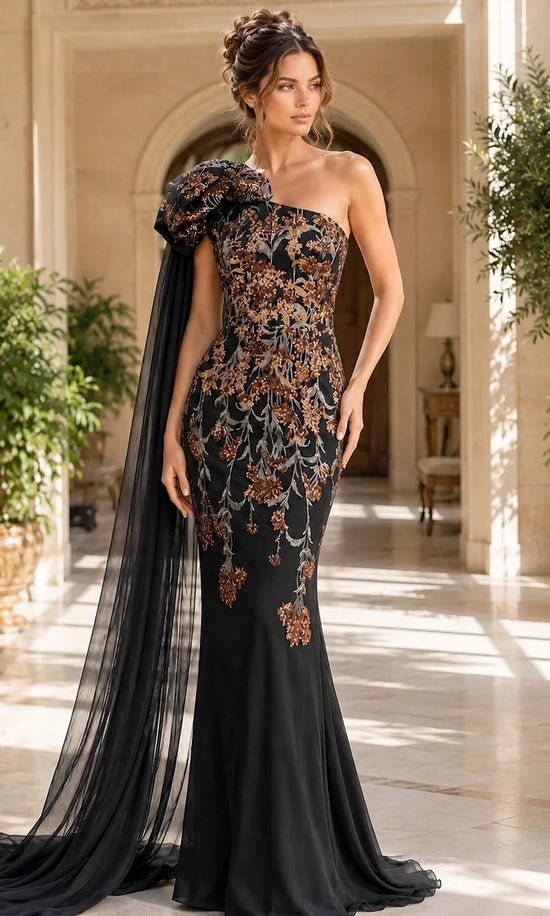 Jovani 46243 Floral Embroidery One Shoulder Dress