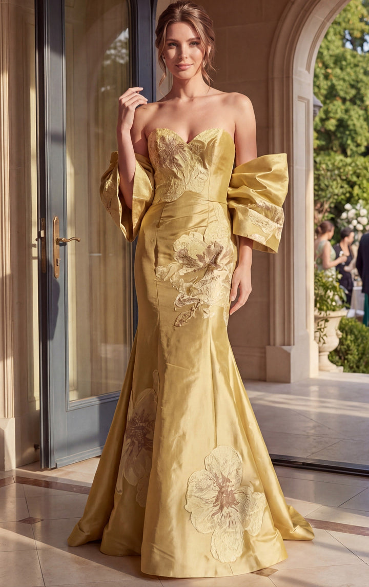 Jovani 49625 Strapless Floral Applique Mermaid Dress - Yellow - Main