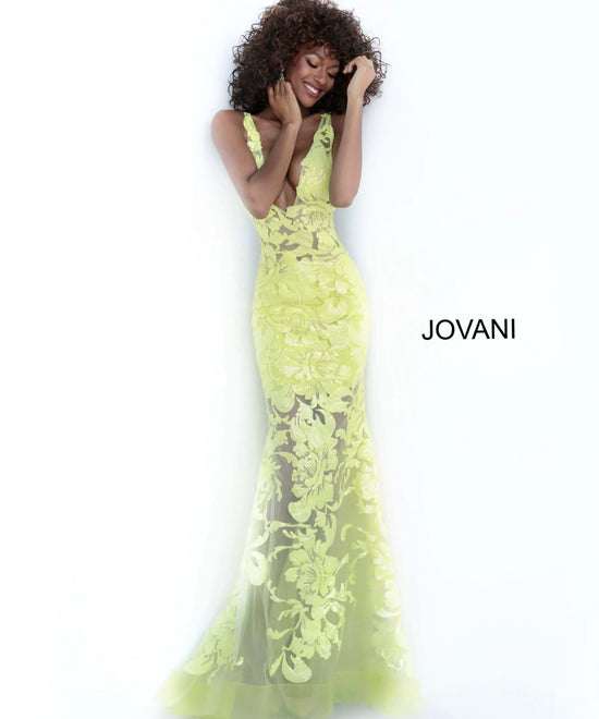 Jovani 60283 - Floral Applique Prom Gown