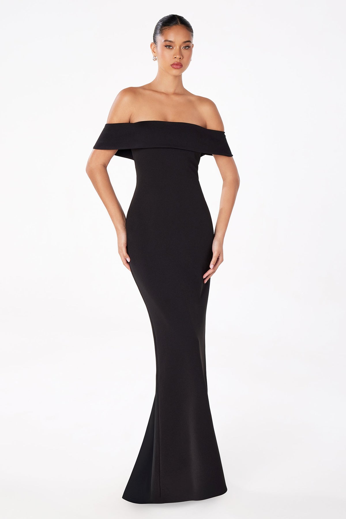 Ladivine T2011 - Off Shoulder Fitted Gown - Black - Main