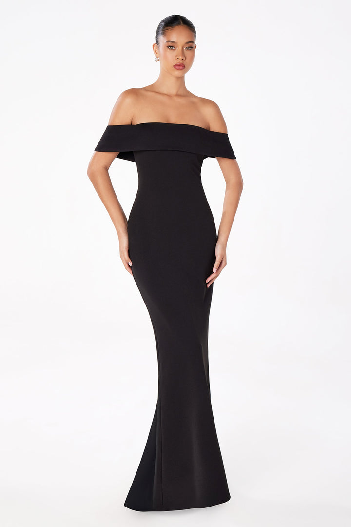 Ladivine T2011 - Off Shoulder Fitted Gown - Black - Main