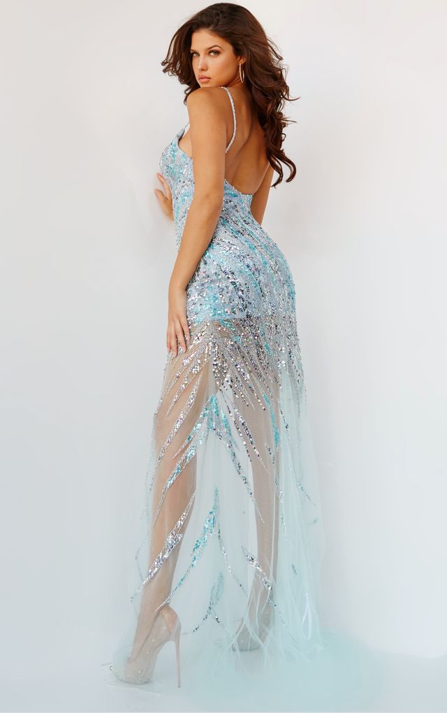 Jovani - 04195 Bejeweled Slit Cut Out Long Gown