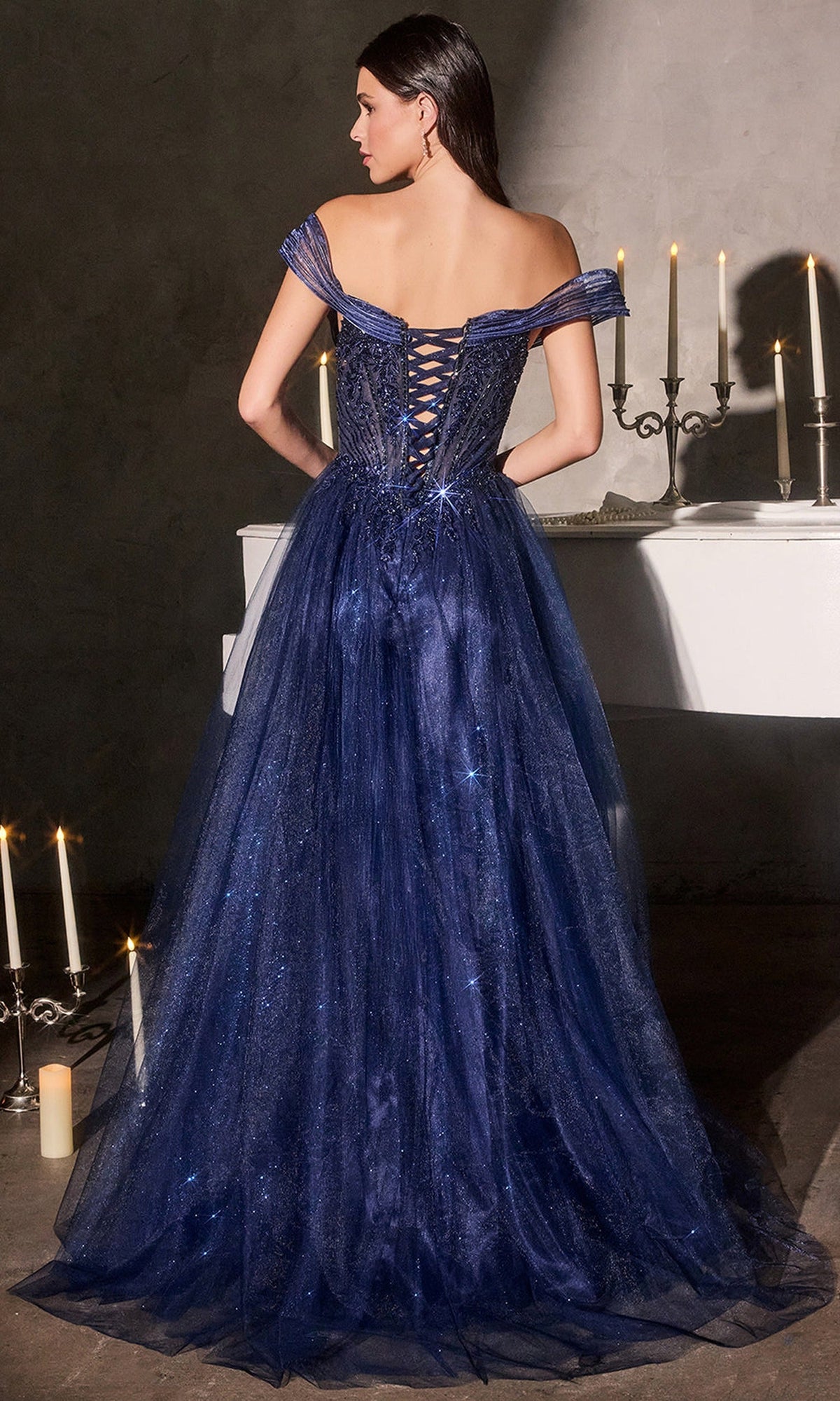 Beaded Off-Shoulder Tulle Evening Gown