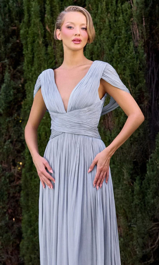 Ladivine CD413 - Draped Pleated Gown with Tie-Back Detail