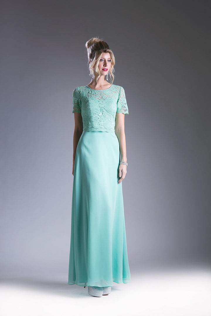 Ladivine CF160 - Lace Bodice Mock Two-Piece Dress - Mint - Main