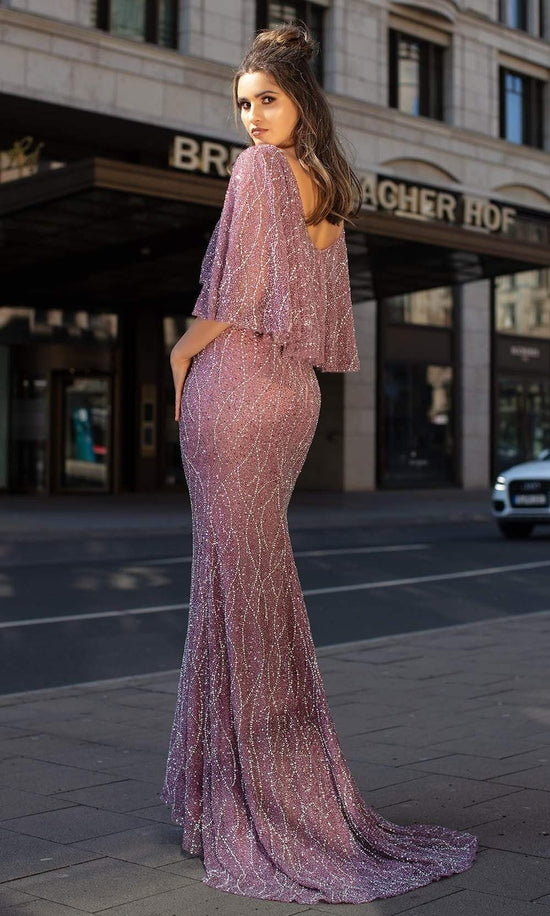 Chic & Holland - HF1529 Beaded Deep V Neck Trumpet Gown