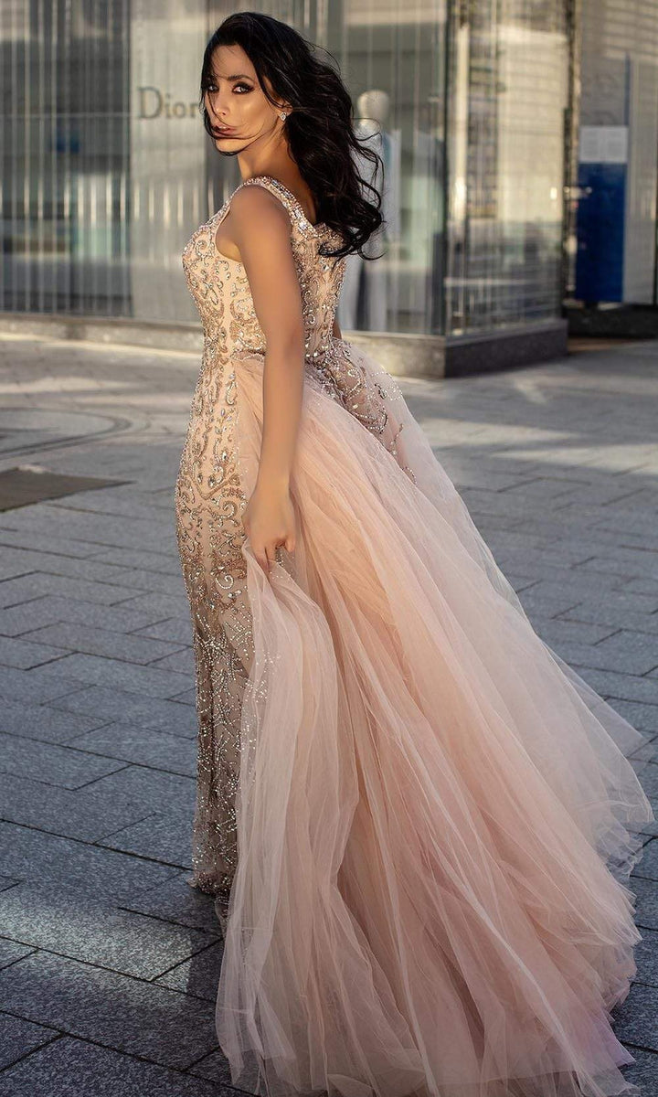 Chic & Holland - HF1576 Embellished Sheath Dress with Overskirt