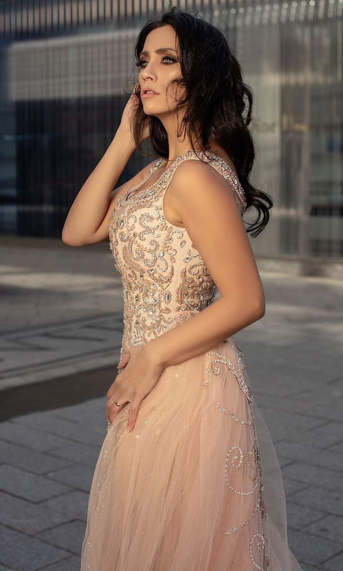 Chic & Holland - HF1576 Embellished Sheath Dress with Overskirt
