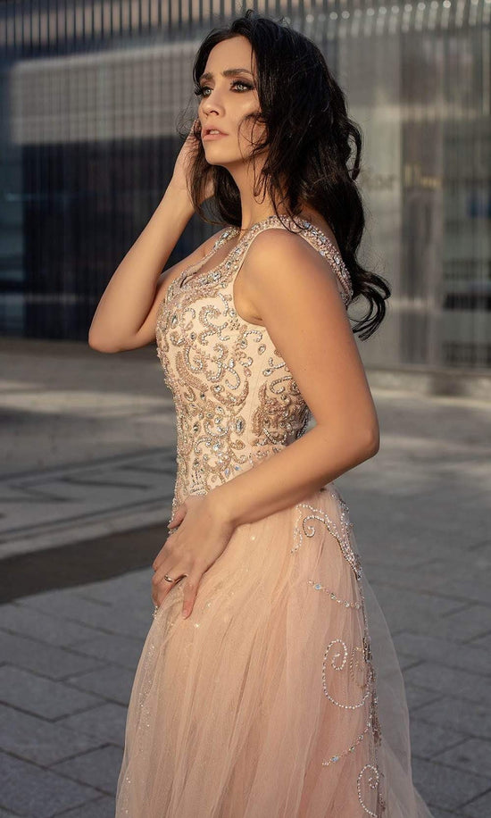 Chic & Holland - HF1576 Embellished Sheath Dress with Overskirt