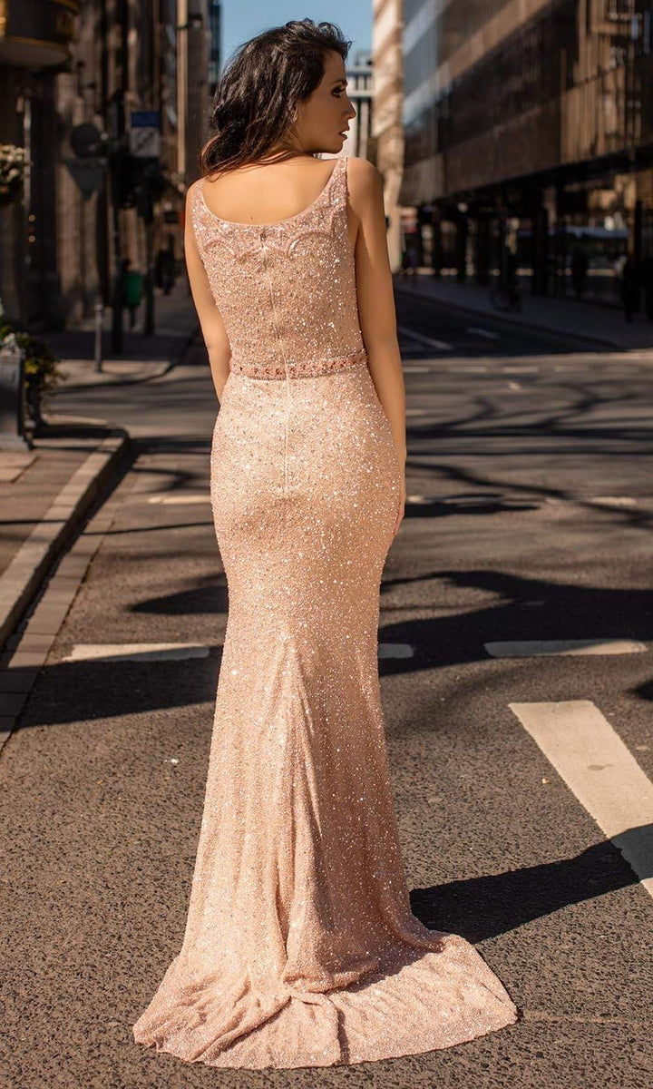 Chic & Holland - HF1606 V Neck Bugle Beaded Dress