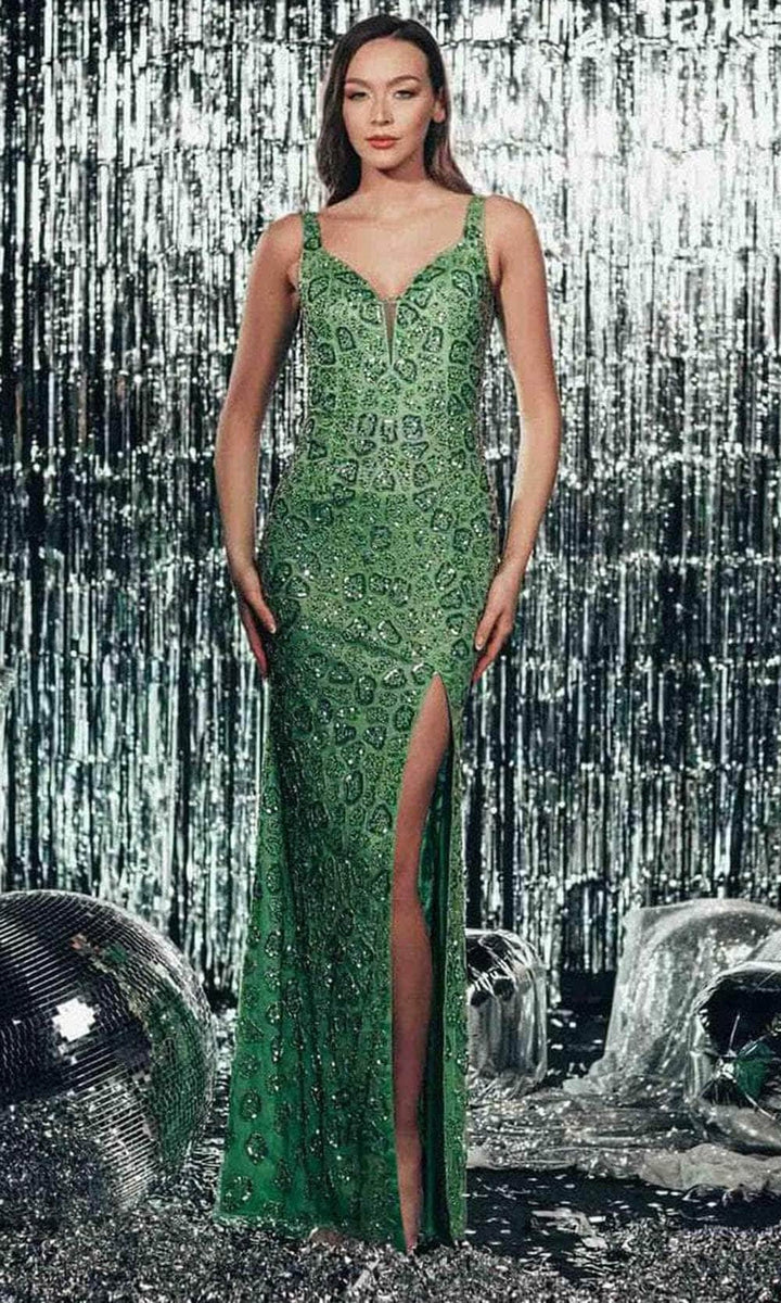 Chic and Holland AF330127 - Sleeveless Bead-Embellished Prom Gown - Green - Main