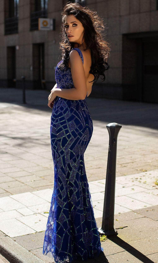 Chic & Holland AN1449 - V-Neck Embellished Prom Gown