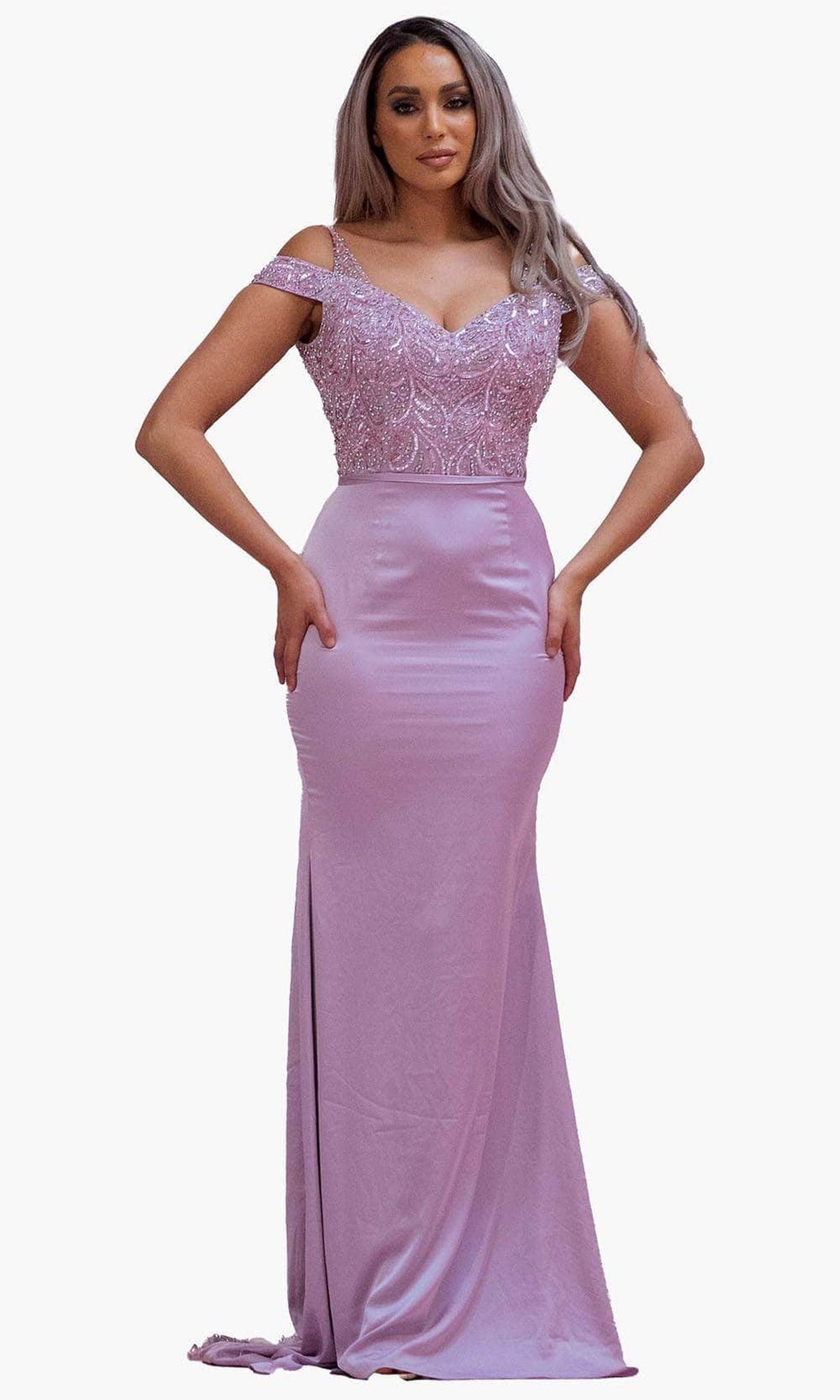 Chic and Holland BM1821 - Cold Shoulder Formal Dress - Lavender - Main