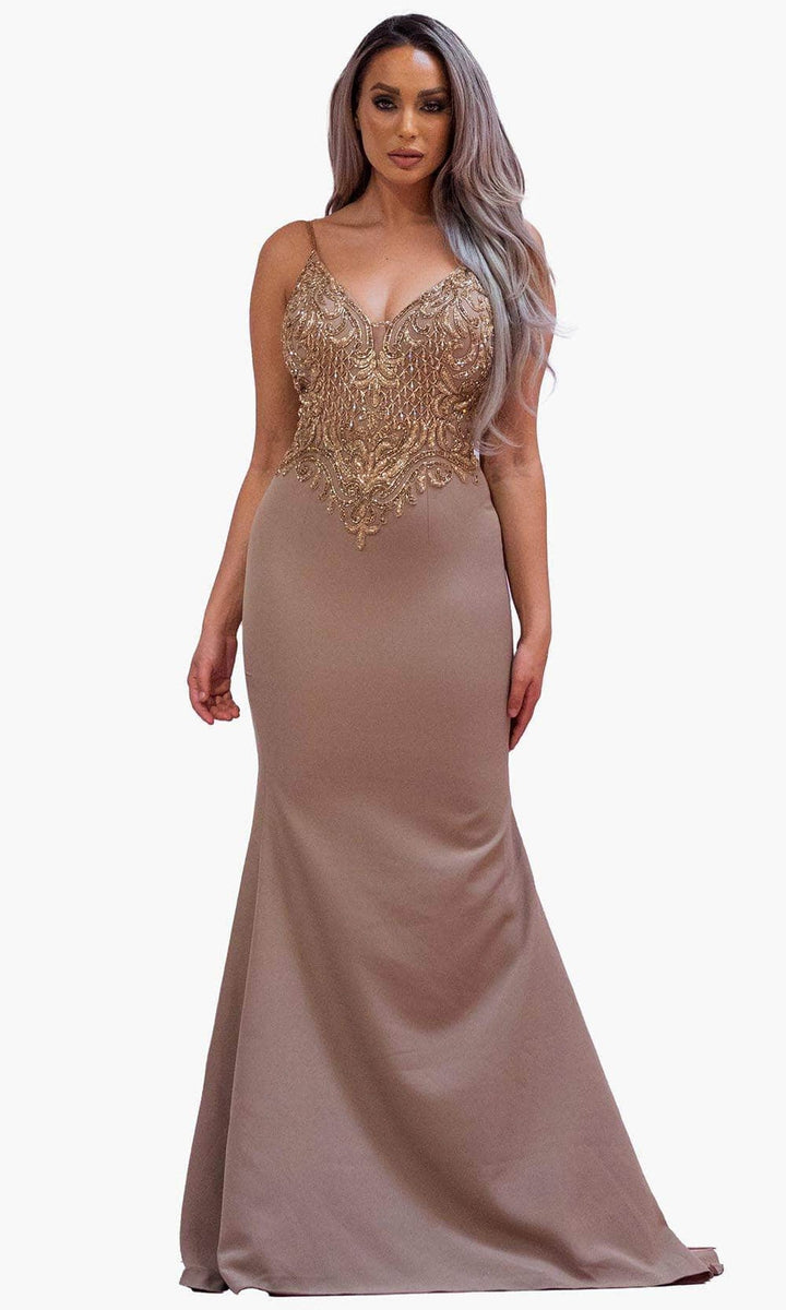 Chic and Holland BM1854 - Beaded Sleeveless Evening Dress - Nude - Main