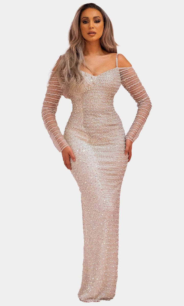 Chic and Holland BR1982 - V-Neck Bridal Gown With Slit - Silver - Main
