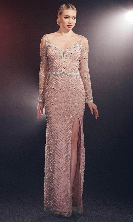 Chic and Holland HF110106 - Long Sleeve Cold Shoulder Gown - Blush - Main