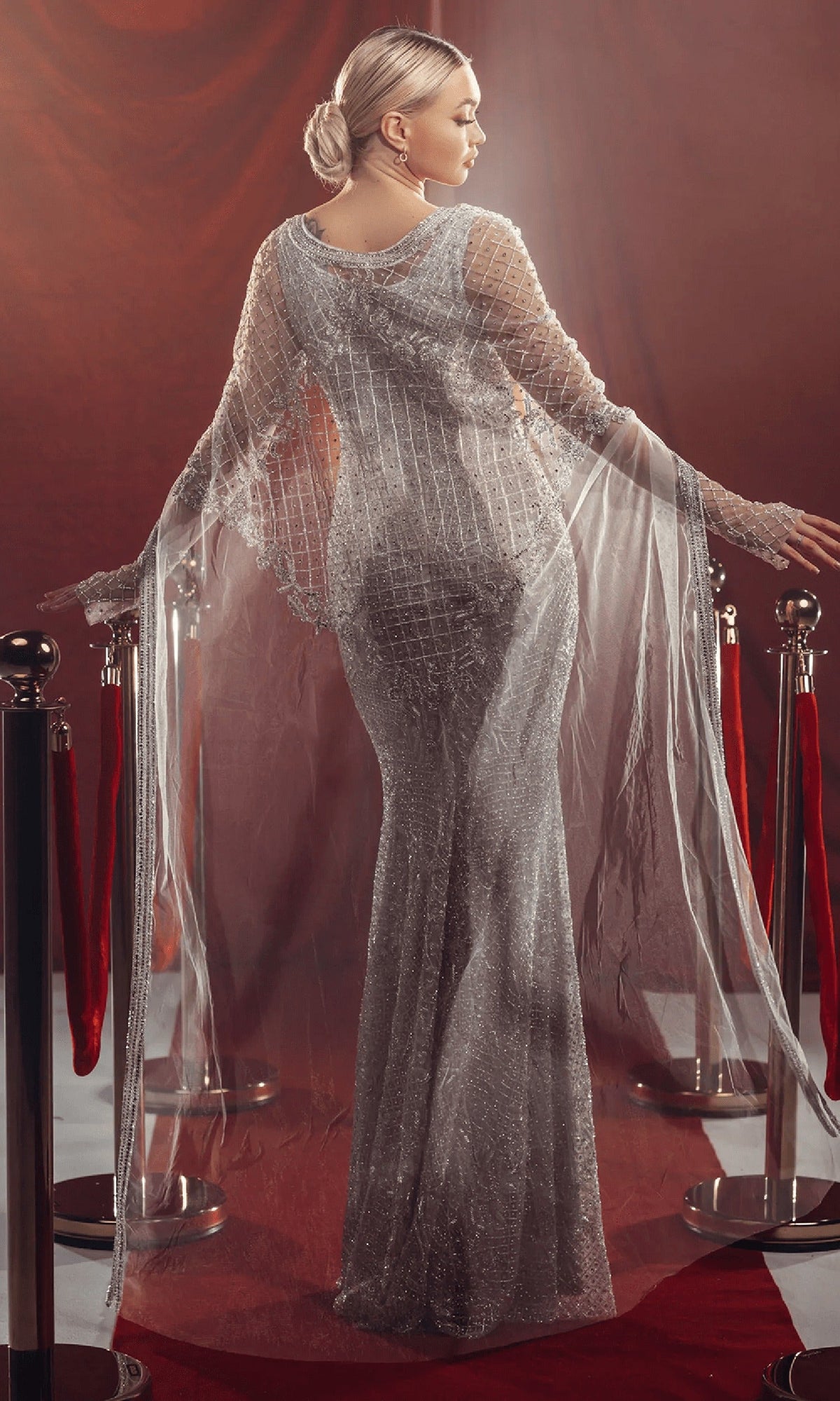 Chic & Holland HF110109 - Lattice Motif Cape Gown