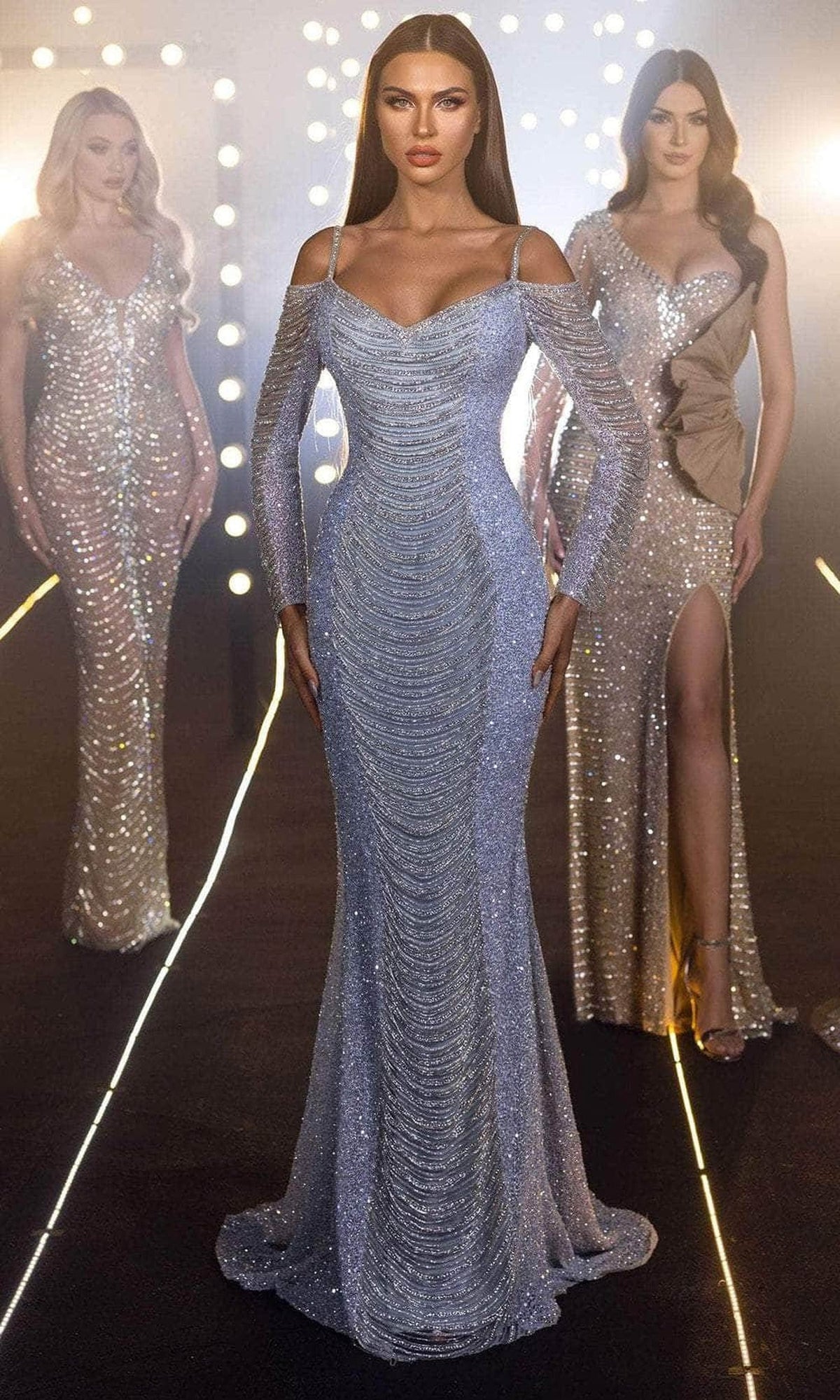 Chic and Holland HF110131 - Swathe Ornate Evening Gown - Periwinkle - Main