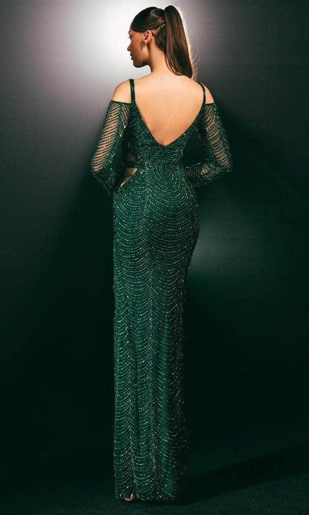 Chic & Holland HF110226 - Cold Shoulder Beaded Evening Dress