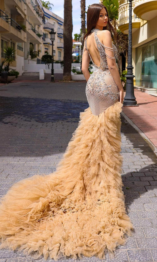 Chic & Holland HF110286 - Cutout Back Halter Evening Dress