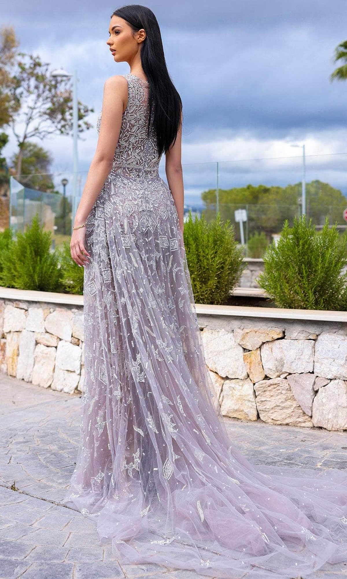 Chic & Holland HF110367 - Beaded Illusion Sleeveless Evening Dress