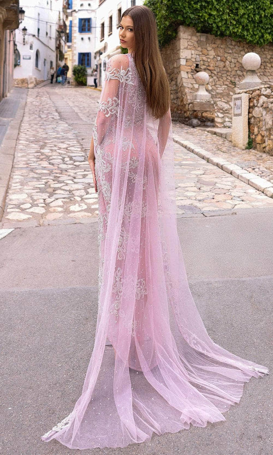 Chic & Holland HF110395 - Appliqued Jewel Neck Evening Dress