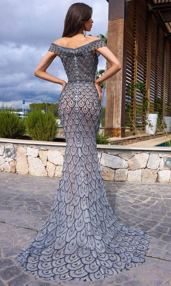 Chic & Holland HF110411 - Cap Sleeve Beaded Evening Dress