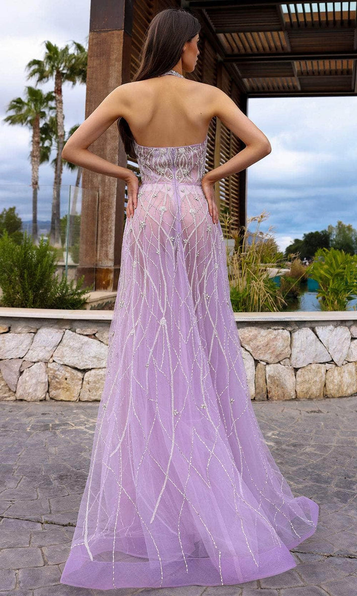 Chic & Holland HF110413 - See-Through Skirt Halter Evening Dress