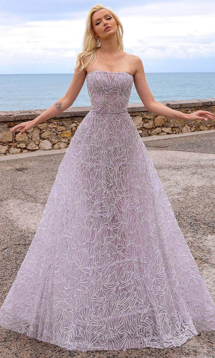 Chic and Holland HF110423 - Strapless Straight-Across Neck Prom Gown - Lilac - Main