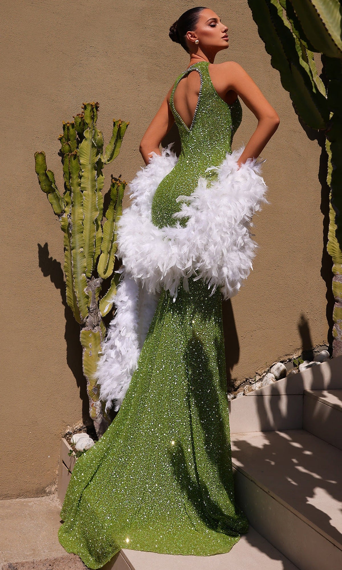 Chic & Holland HF110520 - Glitter Halter Neck Gown with Cutouts