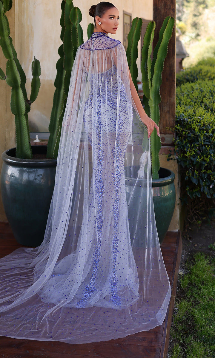 Chic & Holland PH120108 - Strapless V-Neck Beaded Gown with Cape