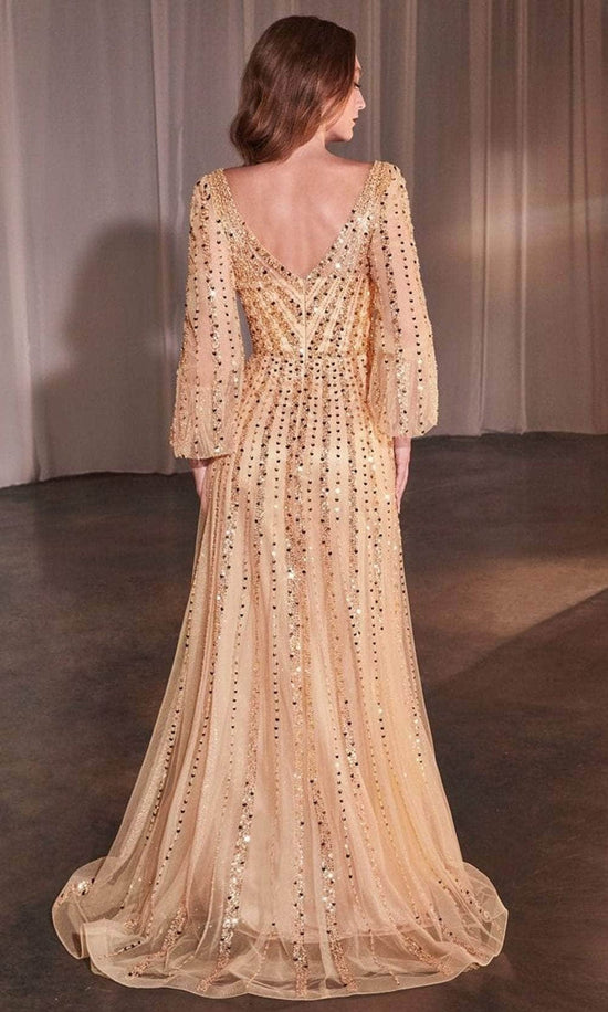 Dazzling Sheer Bishop Sleeve Evening Gown