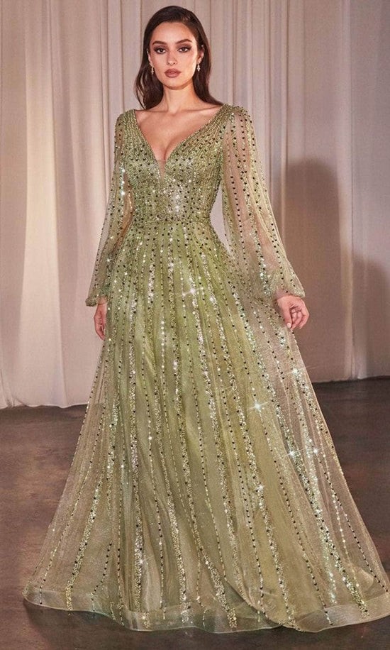 Dazzling Sheer Bishop Sleeve Evening Gown