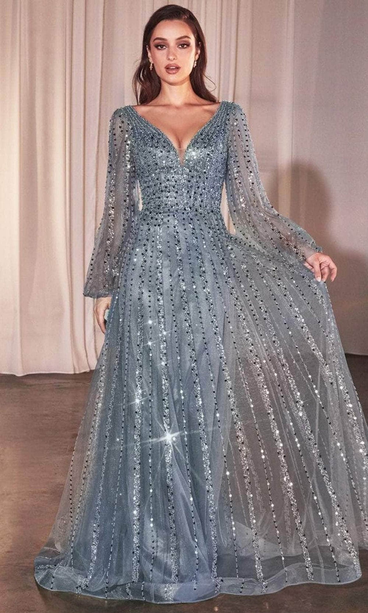 Dazzling Sheer Bishop Sleeve Evening Gown