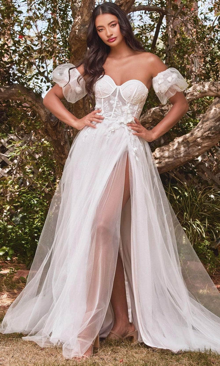 Floral Strapless Bridal Gown - Off White - Main