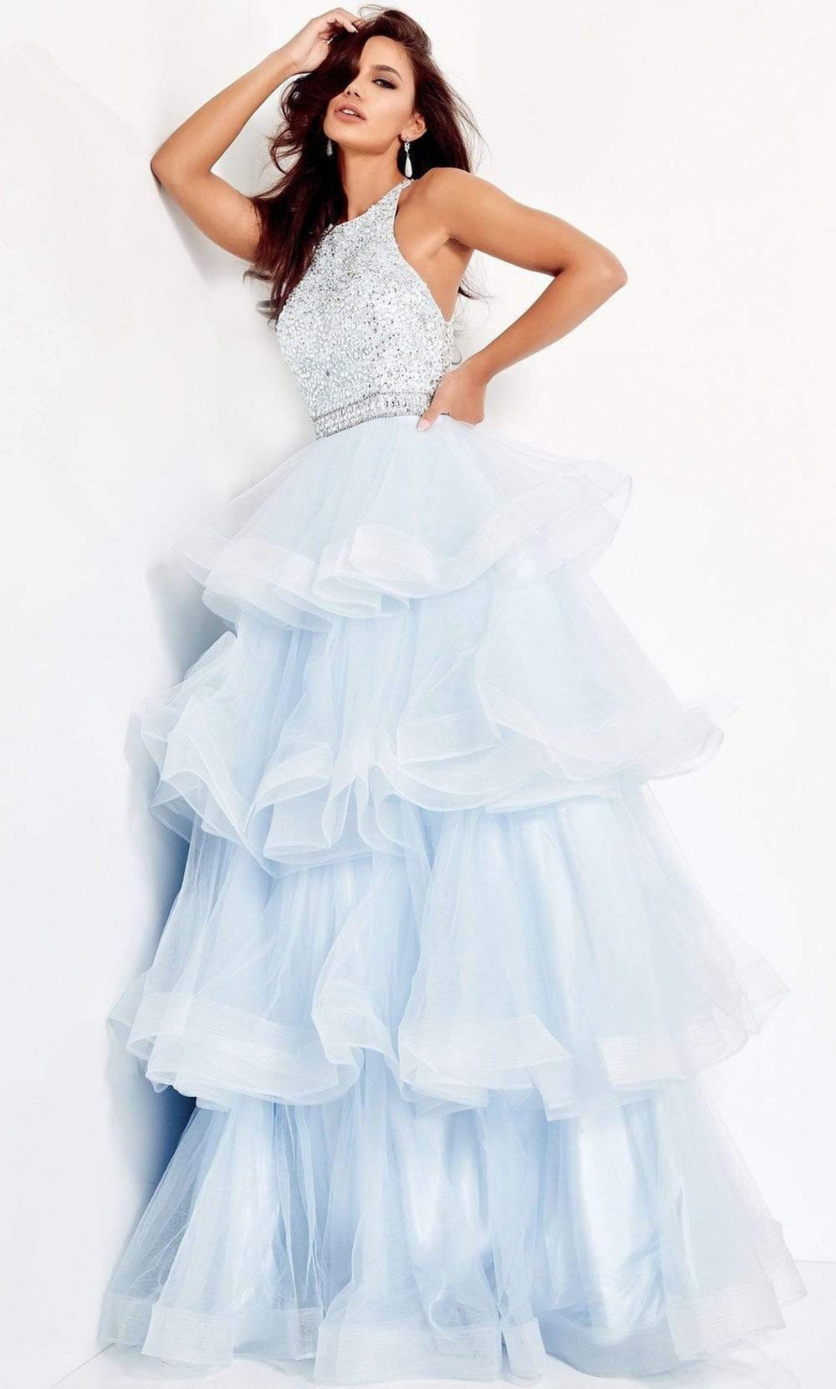 Jovani - 00461 Embellished Halter Tiered A-line Dress