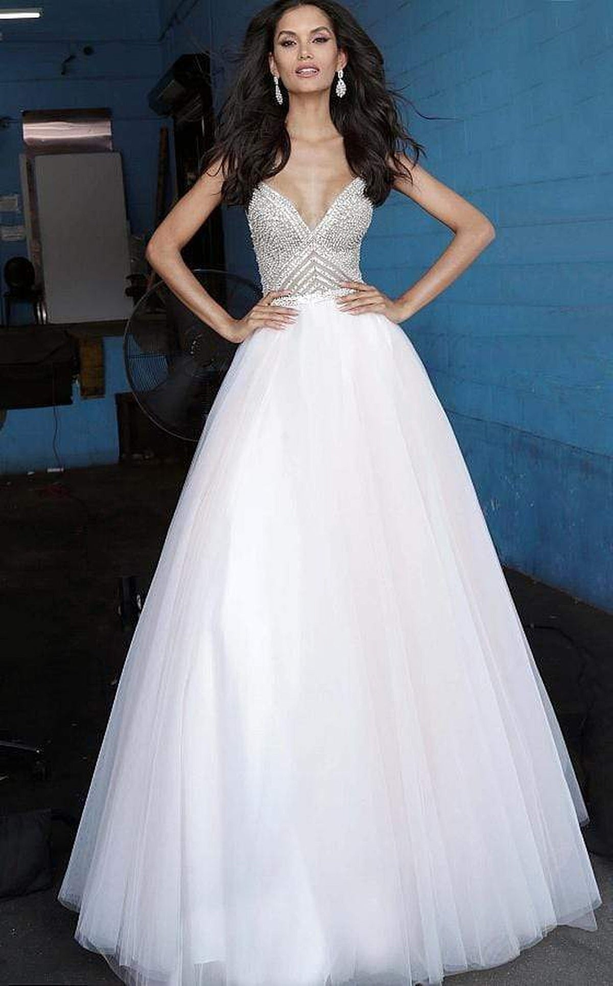 Jovani - 00580 Beaded Deep V-neck Ballgown