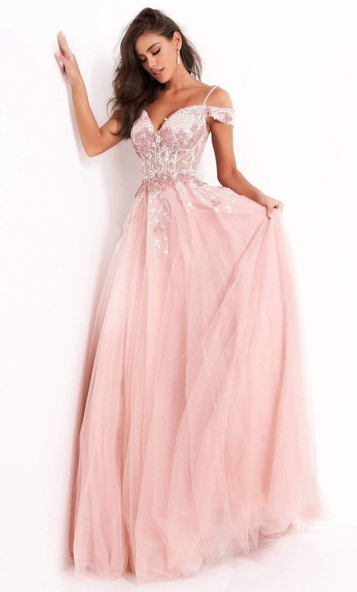 Jovani - 02022 Floral Ornate Corset Tulle Dress