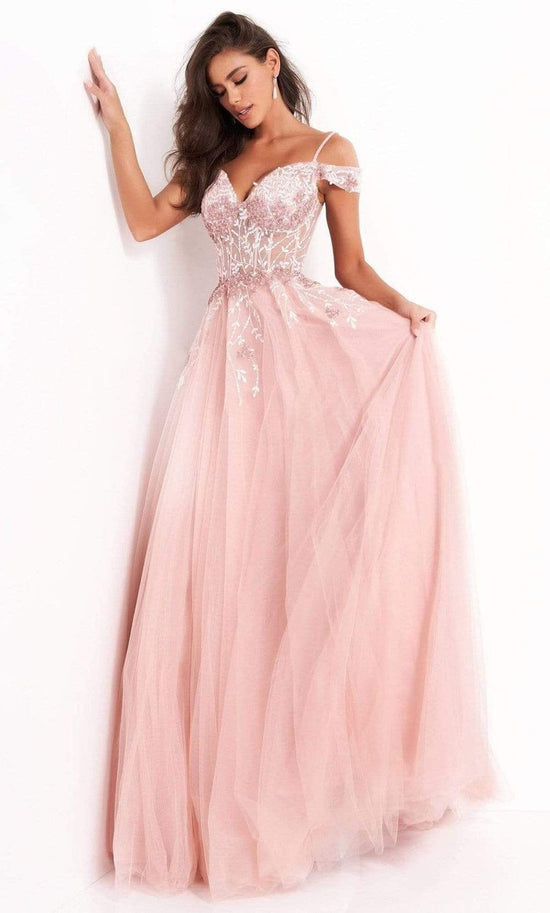 Jovani - 02022 Floral Ornate Corset Tulle Dress