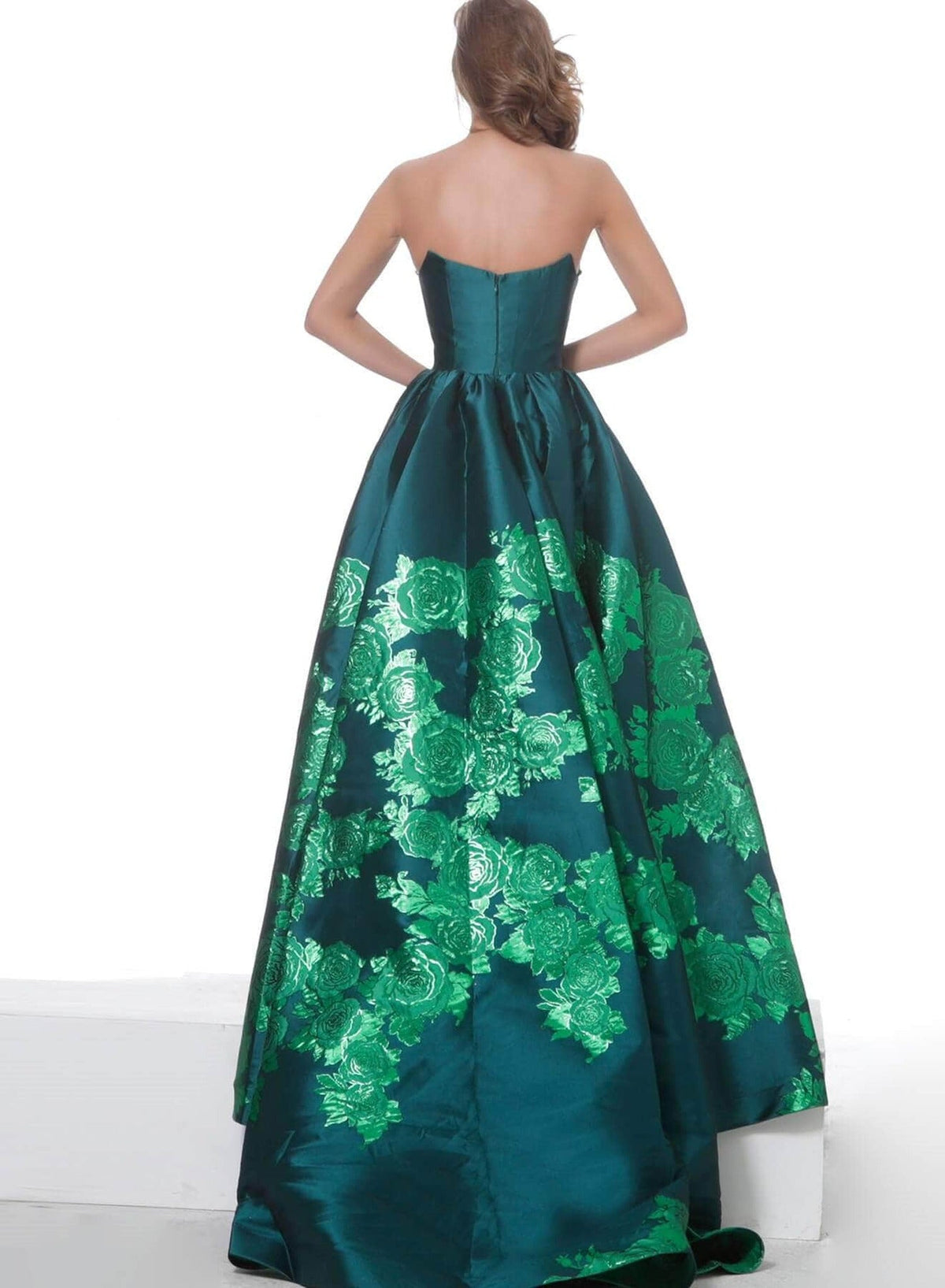 Jovani - 02038 Strapless Scoop Neck Floral Embroidered Gown