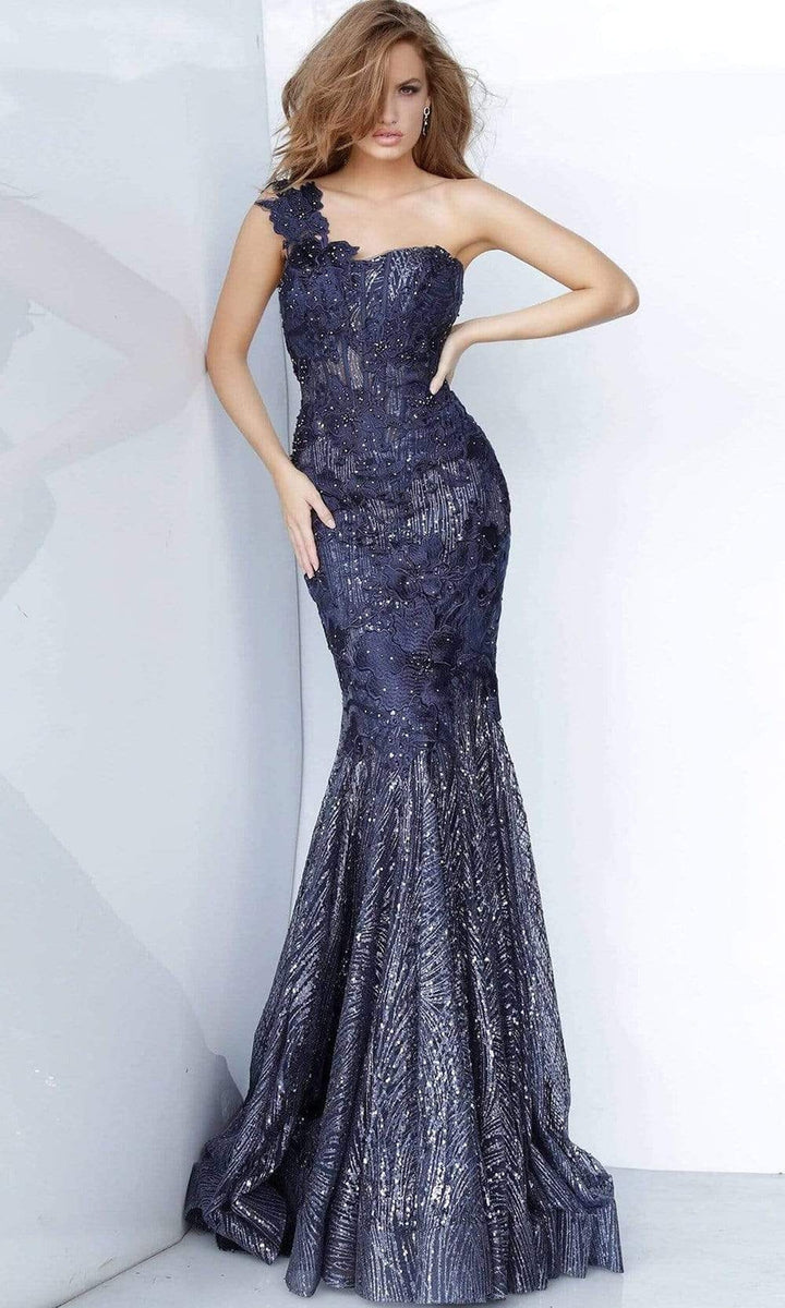 Jovani - 02445 Sweetheart Lace Applique Trumpet Dress - Café - Main