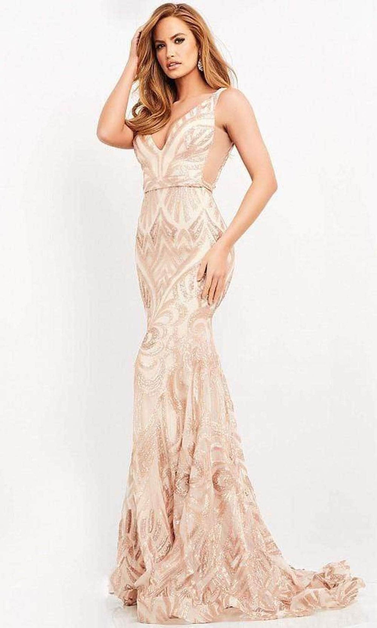 Jovani - 02753 Plunging Neck Open Back Sequin Embellished Mermaid Gown