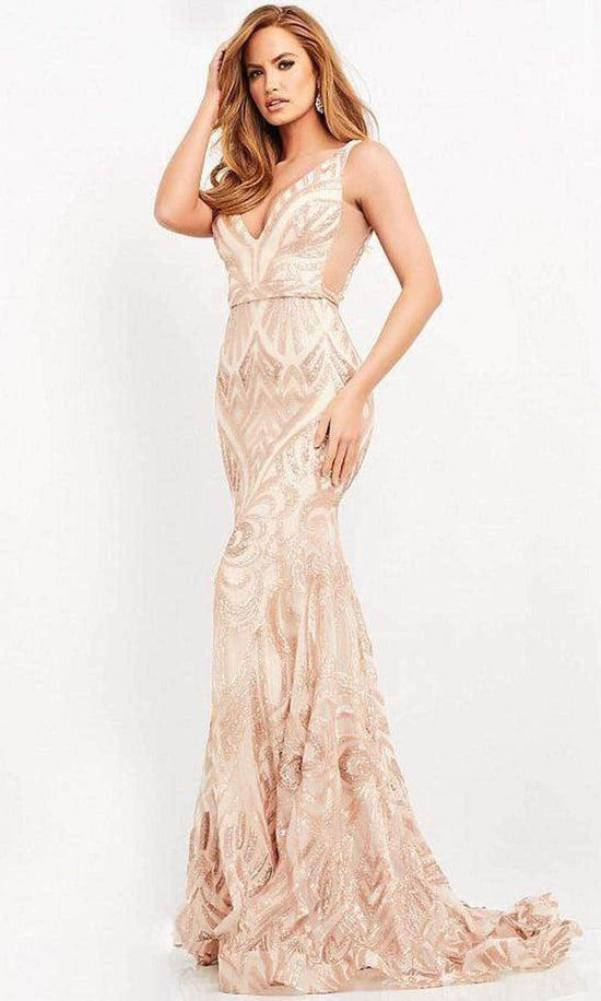 Jovani - 02753 Plunging Neck Open Back Sequin Embellished Mermaid Gown