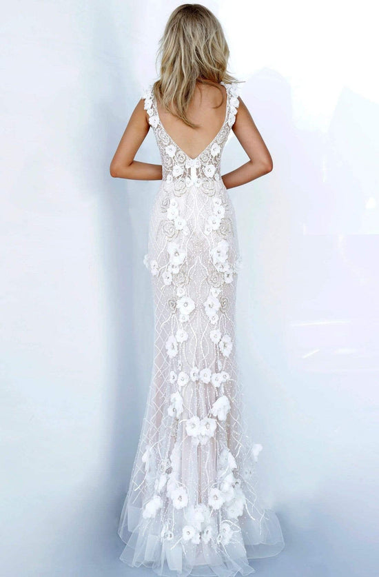 Jovani - 02773 Floral Appliqued Plunging V-Neck Dress