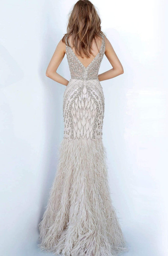 Jovani - 02798 Feather Sheath Silhouette Modest Prom Dress