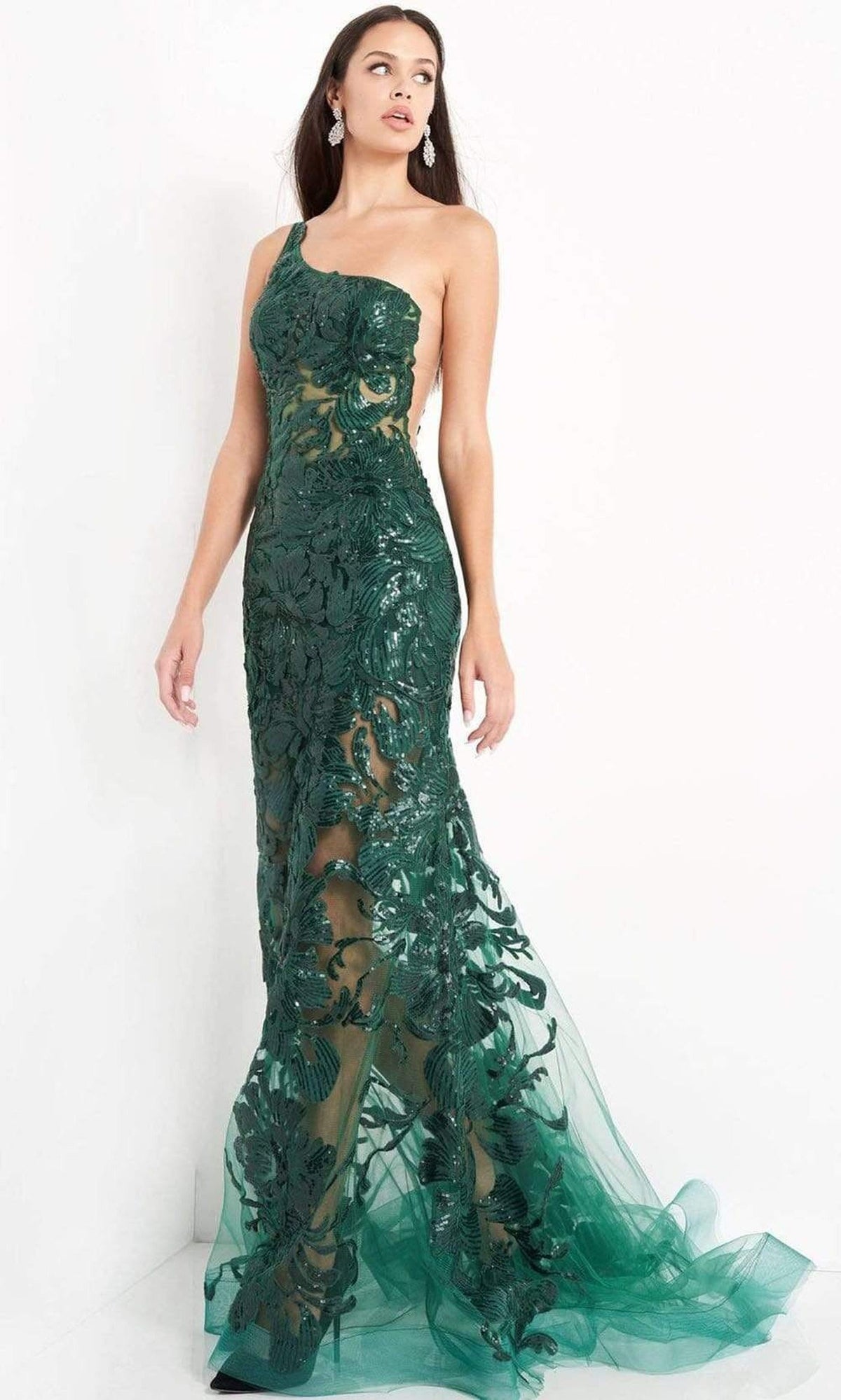 Jovani - 02895 One Shoulder Illusion Simple Prom Mermaid Gown