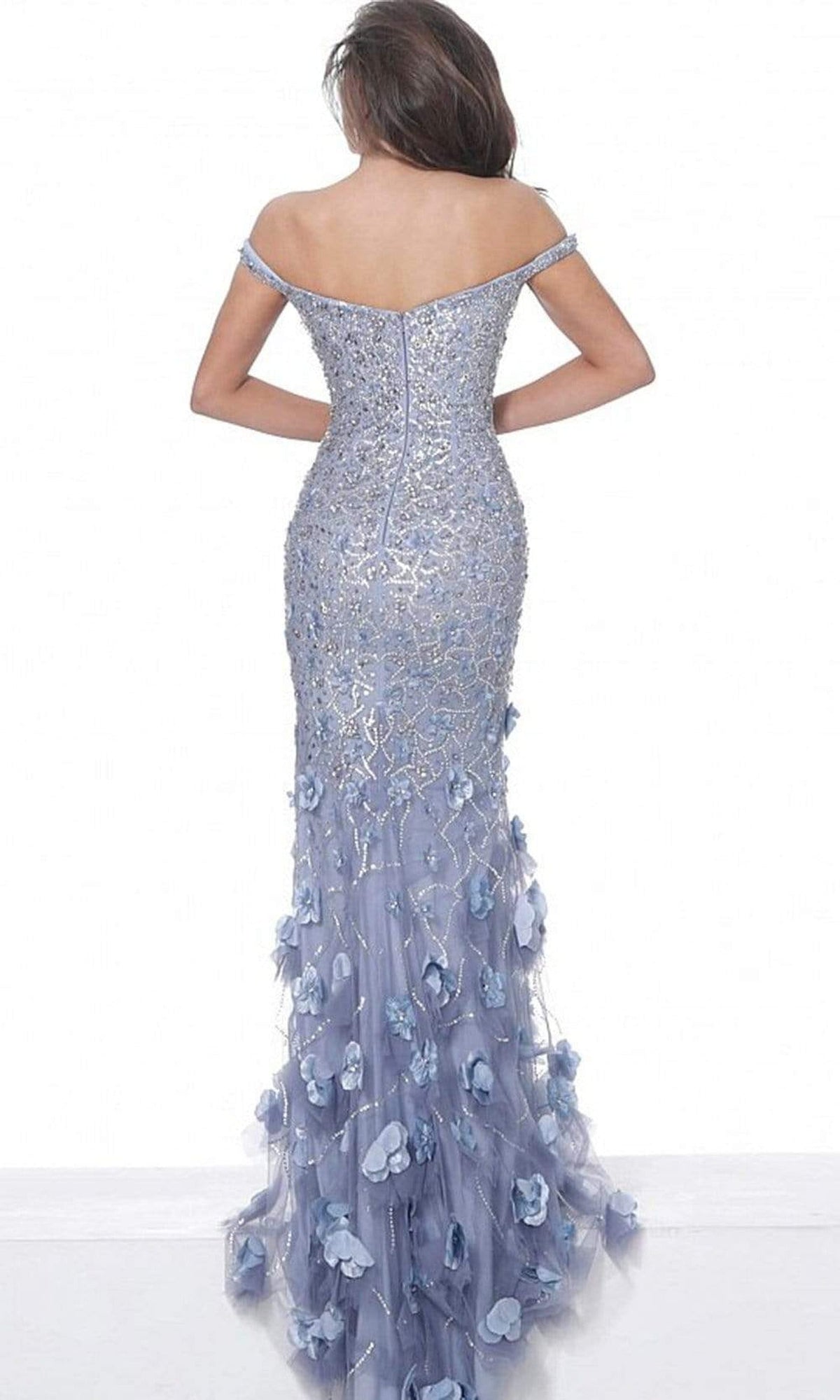 Jovani - 03191 Floral Appliques Off Shoulder Fitted Evening Dress