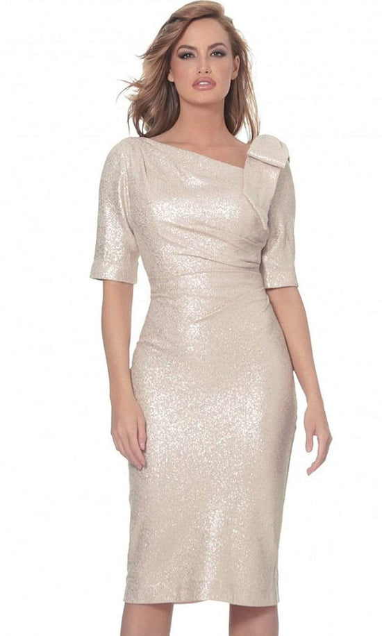 Jovani - 03641 Asymmetric Neck Knee Length Fitted Dress