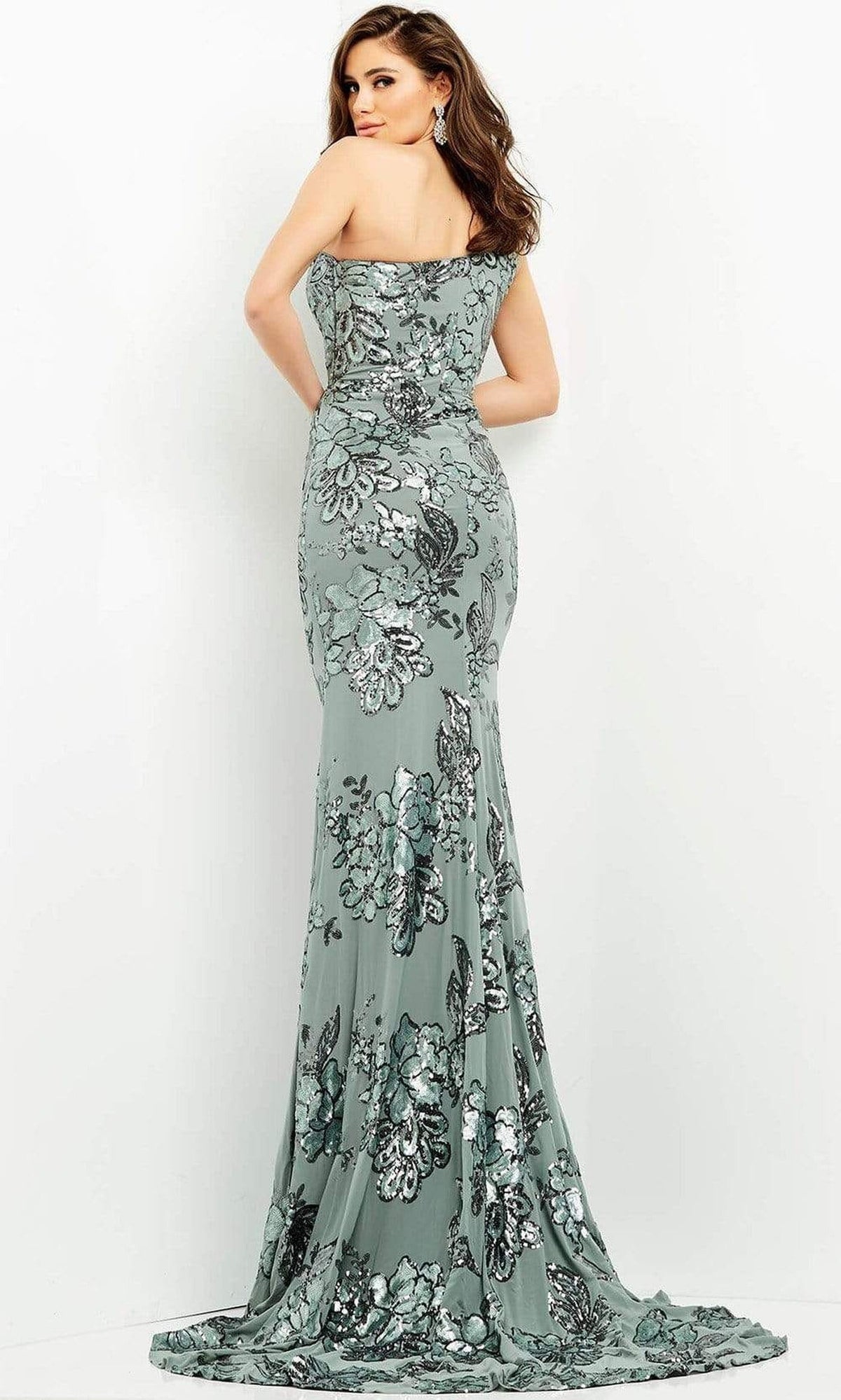Jovani - 04331 Floral Sequin Embellished One Shoulder Fitted Gown